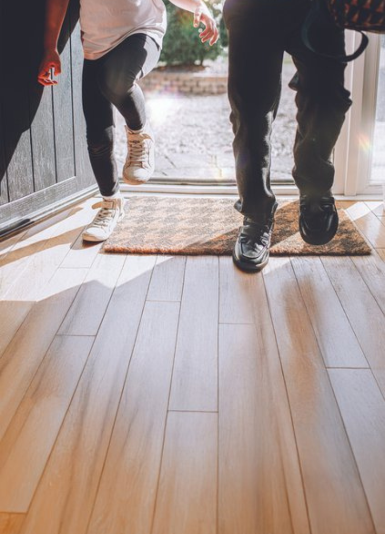 Kids running inside on hardwood flooring
