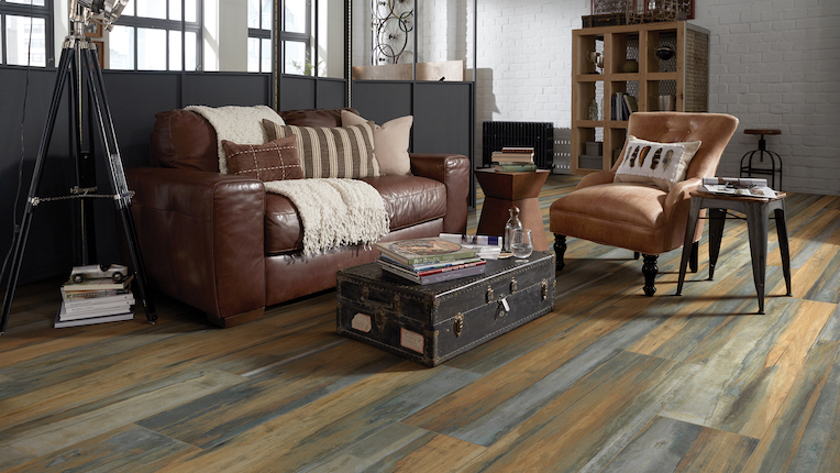 wood look tile flooring in a living room