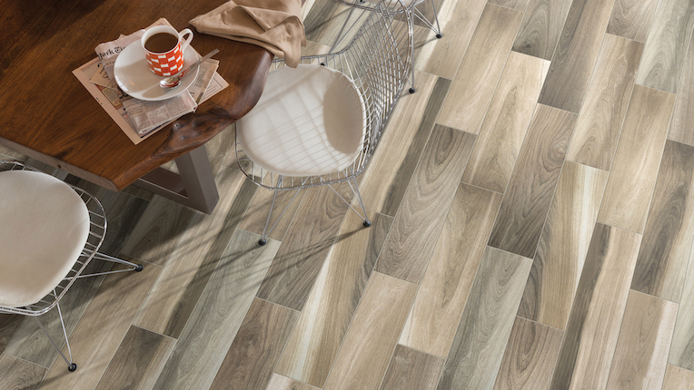 wood look tile flooring in a home office