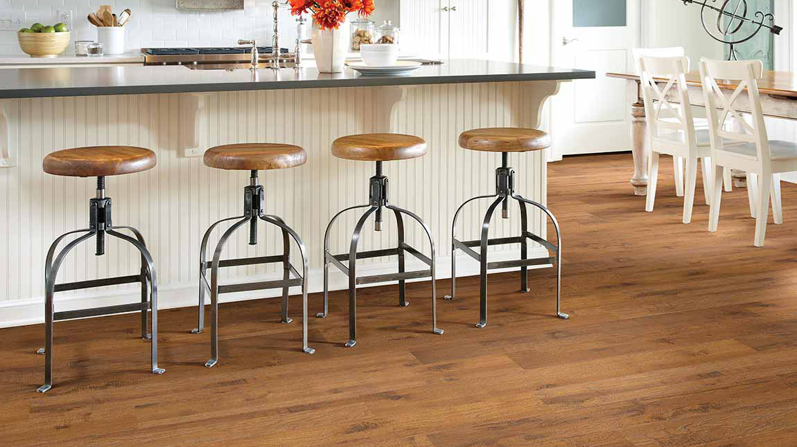 Laminate flooring in a dining room.