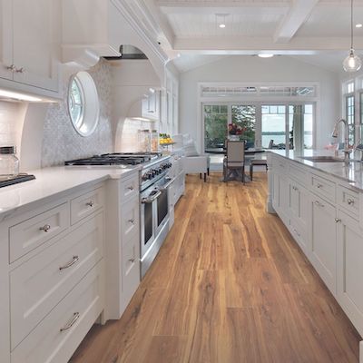 wood look laminate floors in a bright Oregon kitchen