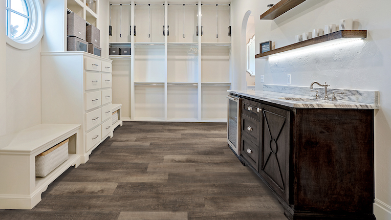 luxury vinyl plank flooring in a laundry room